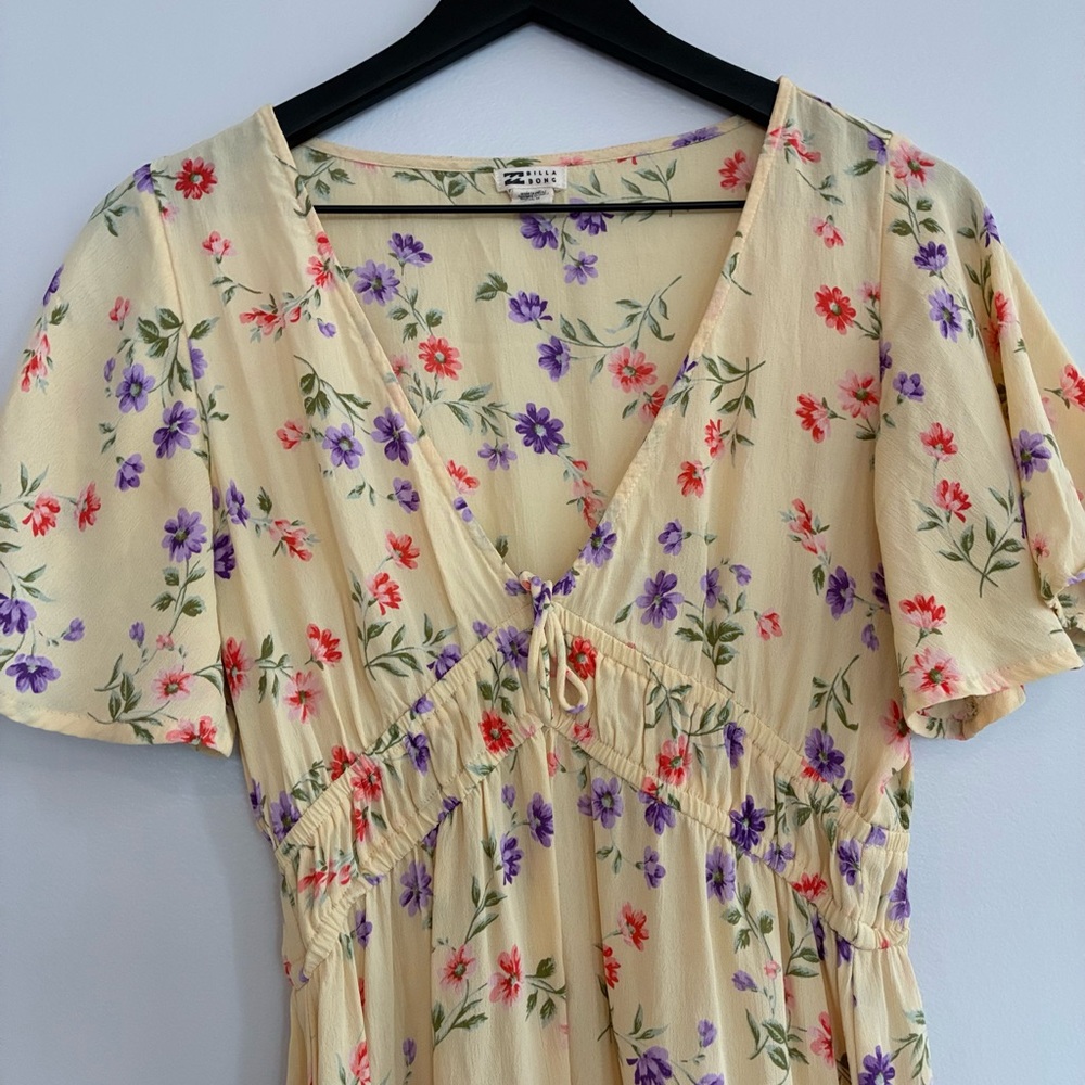 Billabong Cream Floral Midi Dress with Red and Purple Accents